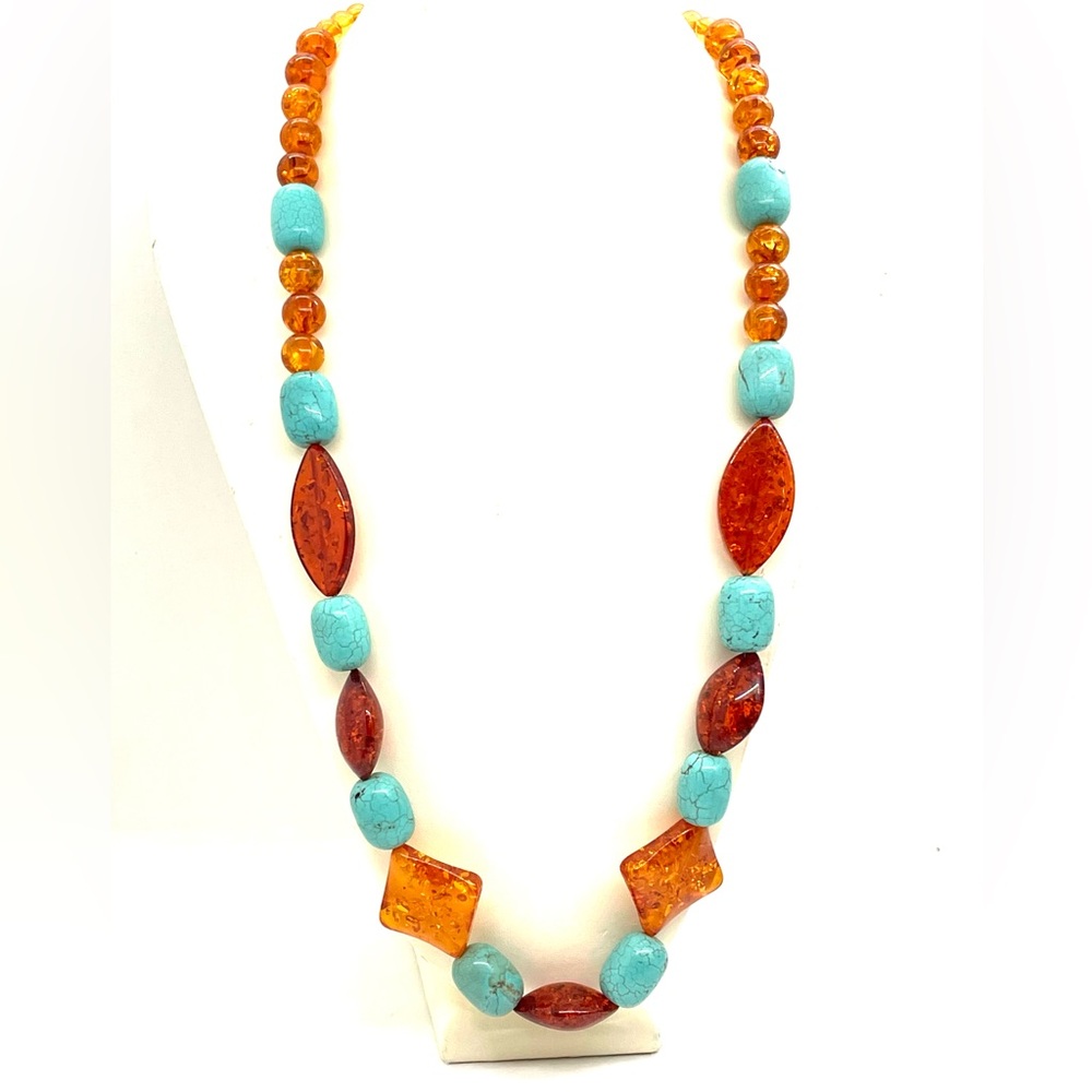 Handmade Turquoise and Bakelite Necklace 30”